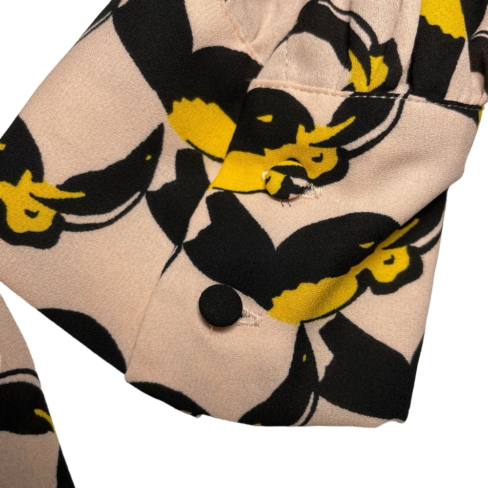Avec Les Filles pink toucan print  blouse neck bow button down sz xl - Picture 9 of 10